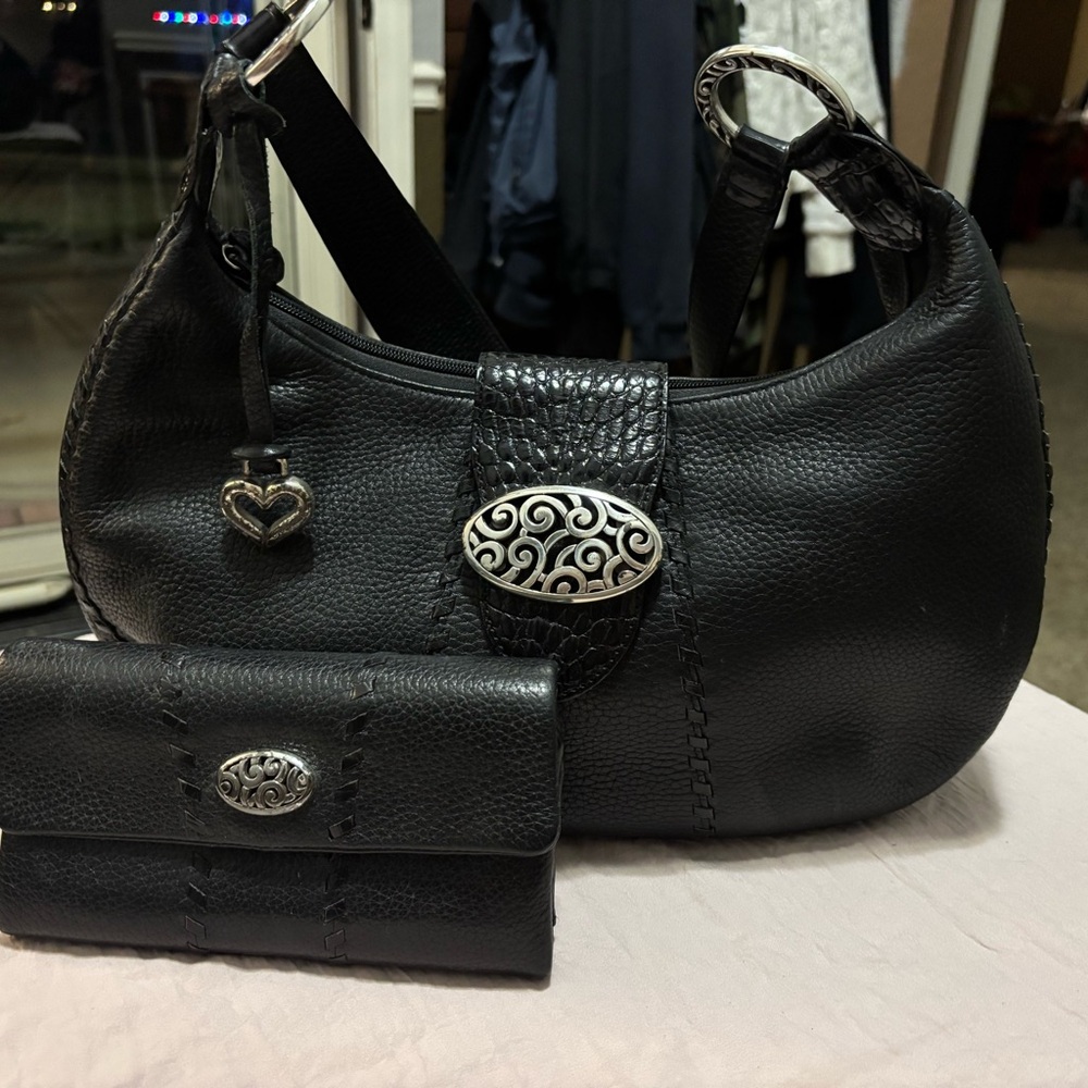 Brighton Black Shoulder Bag with Silver Accents